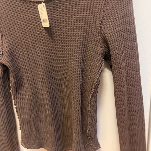 NWT Free People Chocolate Waffle Knit Long Sleeve Tee - Picture 7 of 9